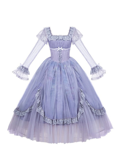 Drucken Lily Lange Öl Kleid Wasser Ausschnitt Malerei Ärmel Lila Lolita Rock Klassische Quadrat