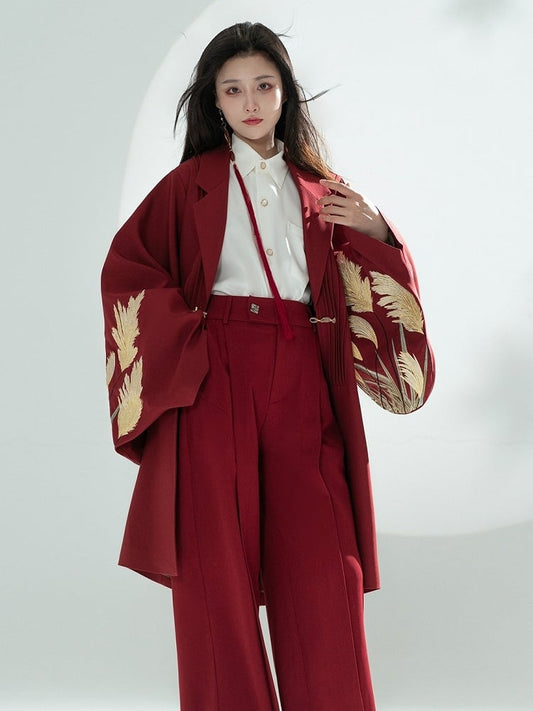 Notched Front Unisex Centipede Coat Button - Style Red Chinese Collar