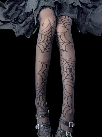 Stockings Web Gothic Colors: Spider (2 Black White) Print