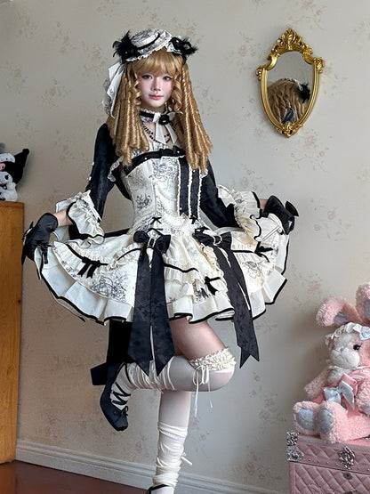 Elegant Classic Lolita Jumper Skirt with Pearl and Lace Accents - Magic Skirt Cat