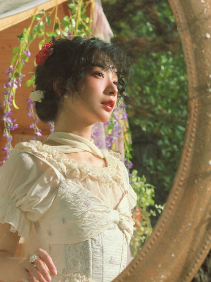 花柄フリルトリムブラウスコルセットトップセット