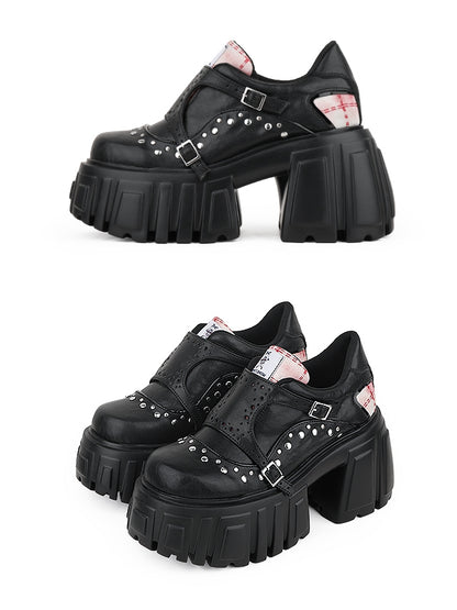 Black Platform Heels Block - High Straps Buckle Punk