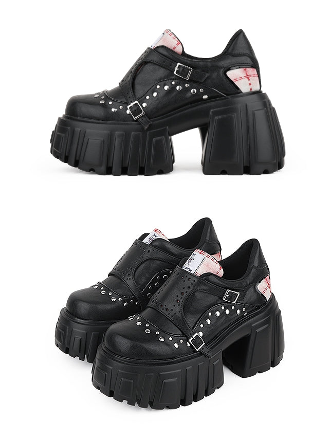 Black Platform Heels Block - High Straps Buckle Punk