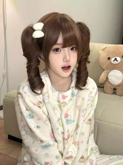 Claw Short Full Caramel Ponytail Wig 35CM Bangs Roman Double with Curly Clips