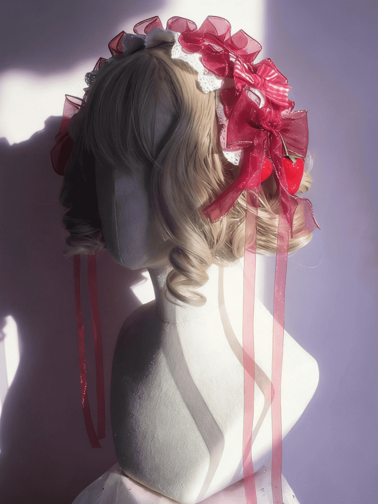 2 Lace Red Plaid Sweet Sizes Lolita White Hairband Strawberry