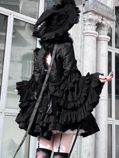 Black Gothic Lolita Bell Sleeves Cutout Back Bolero