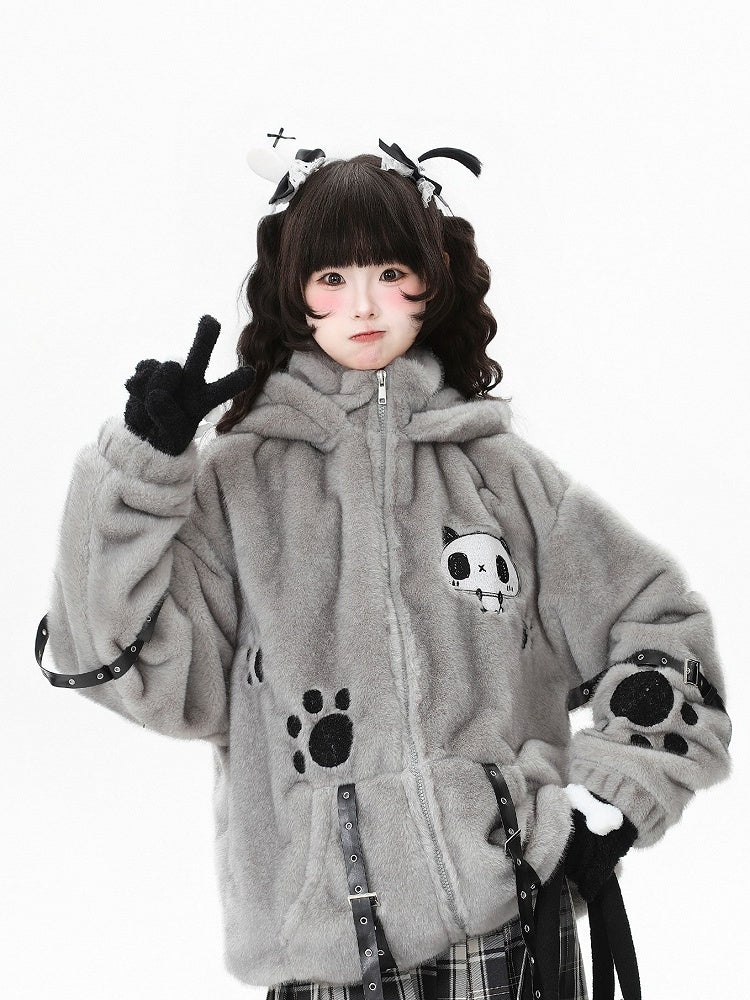 Buckle Grey/Grey - Straps Hoodie Jacket Plush Decorative Blue Bittersweet