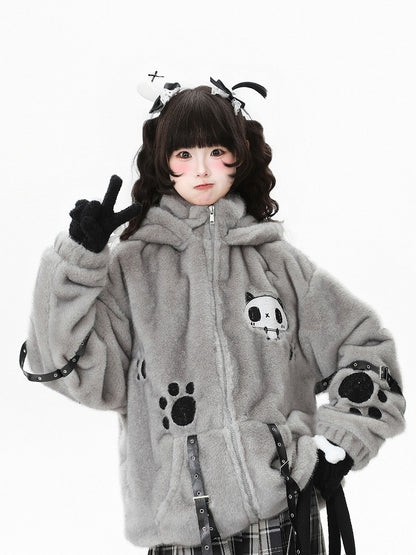 Buckle Grey/Grey - Straps Hoodie Jacket Plush Decorative Blue Bittersweet