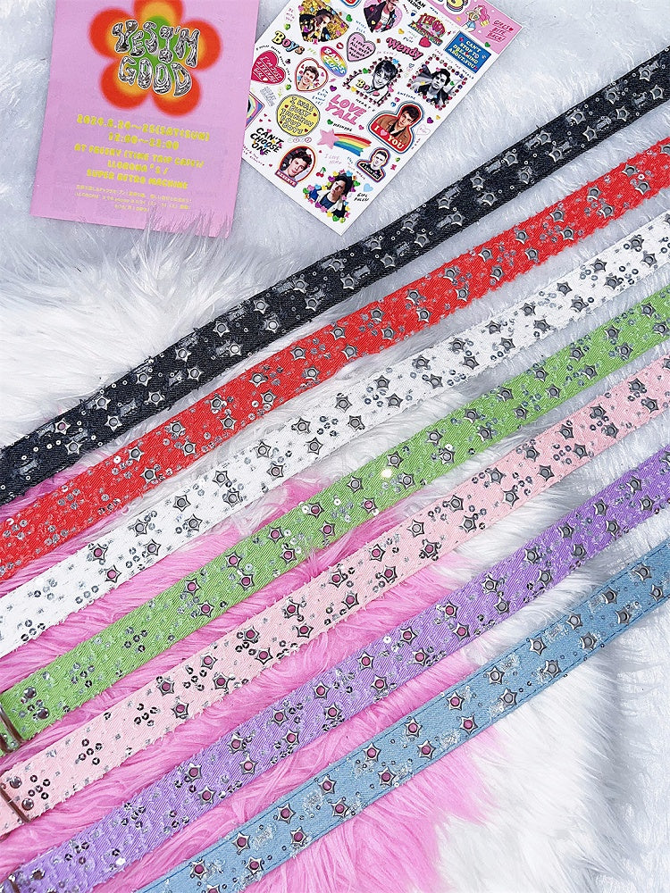 with – Buckles Twin Colors Waist Belt Glitter Punk Stud 7