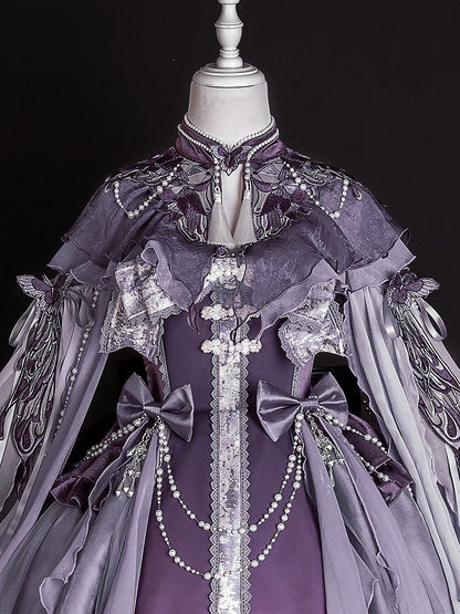 Purple Ruffled Lolita Capelet with Floral Embroidery and Tassel Details - Xiong Dou Jiang