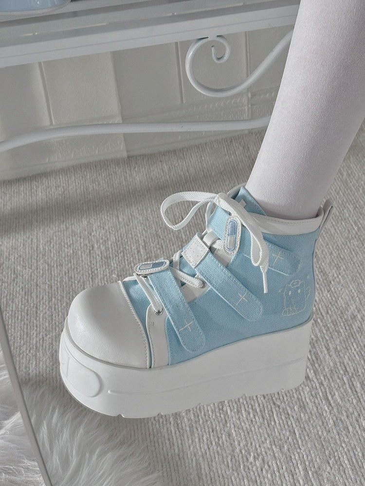 Tenshi Kaiwai Blue Round Toe Yami Kawaii Platform Sneakers