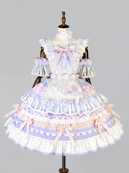 Taro Rock Sweet Paste Akzente JSK Lolita Lila Tiered Cake Bow Set Voll