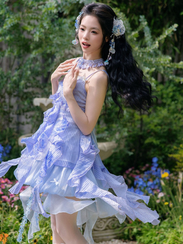 Ruffle Layered Sweet Purple Summer Dress - Zao Jing Ji