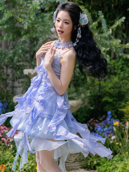 Ruffle Layered Sweet Purple Summer Dress - Zao Jing Ji