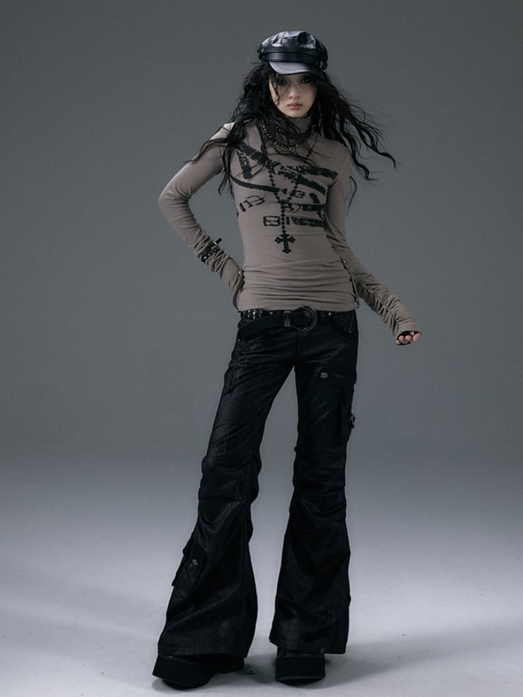 Black Low-Waist Slim-Fit Flared Cargo Pants