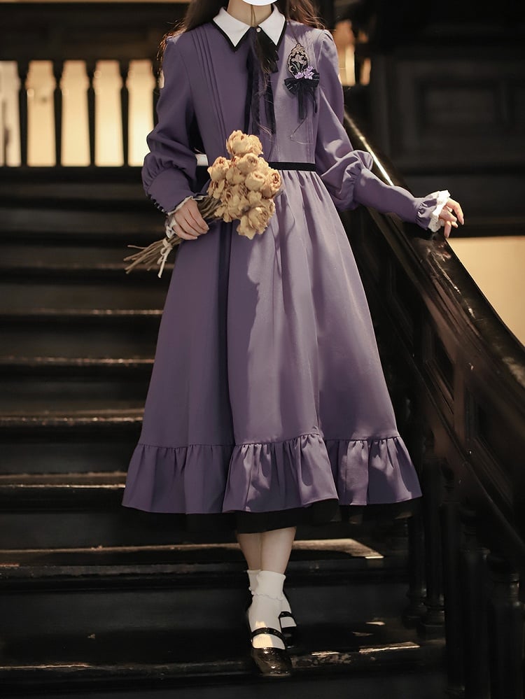 Purple Brooch Bowknot with Black Iris Embroidery