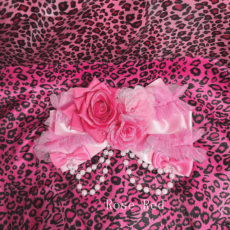 Red Fashion Pink Hime with Y2K Rose Gyaru / Chain Beaded Hair Showa Clip