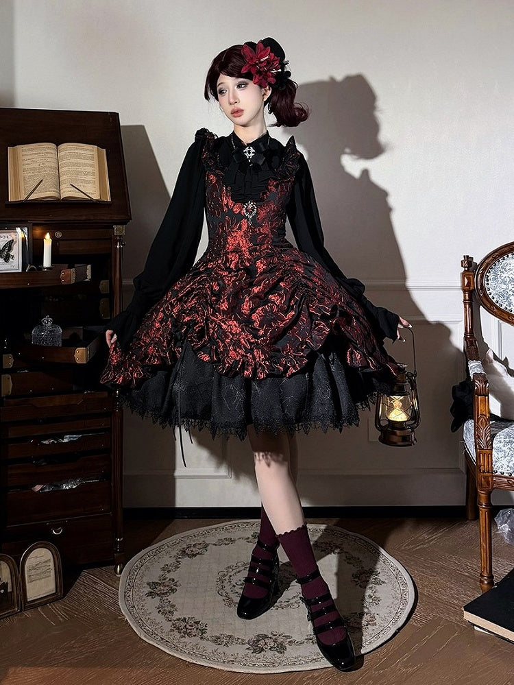 Red and Black Lace Trim JSK Gothic Lily - Miss Point