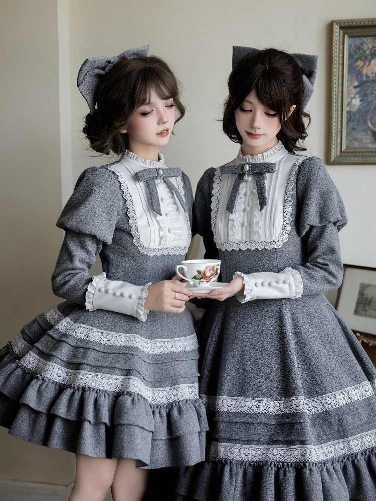 with Lolita Details Elegant Juliette Dress Gray Ruffle Short Flounce Version Sleeves