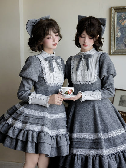 with Lolita Details Elegant Juliette Dress Gray Ruffle Short Flounce Version Sleeves