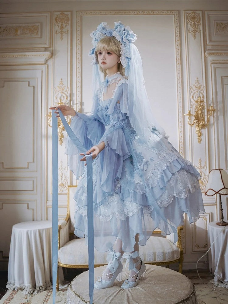 Dress Blue Accents Lolita Version JSK Rose Short Hanayome Layered Ruffles Flowing Light with