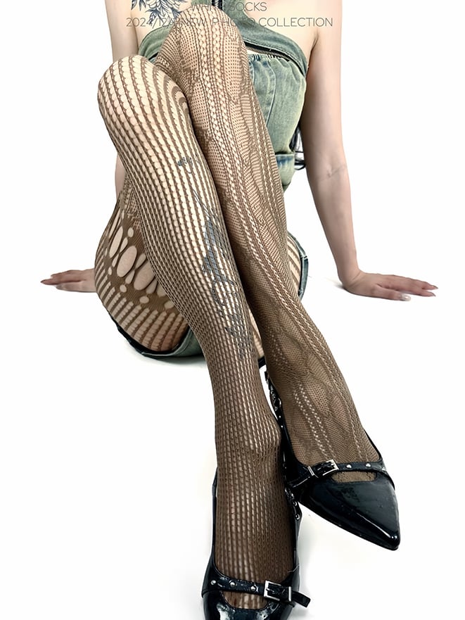 Cutout Options Tights Y2K Fishnet Design 4 Asymmetrical Color