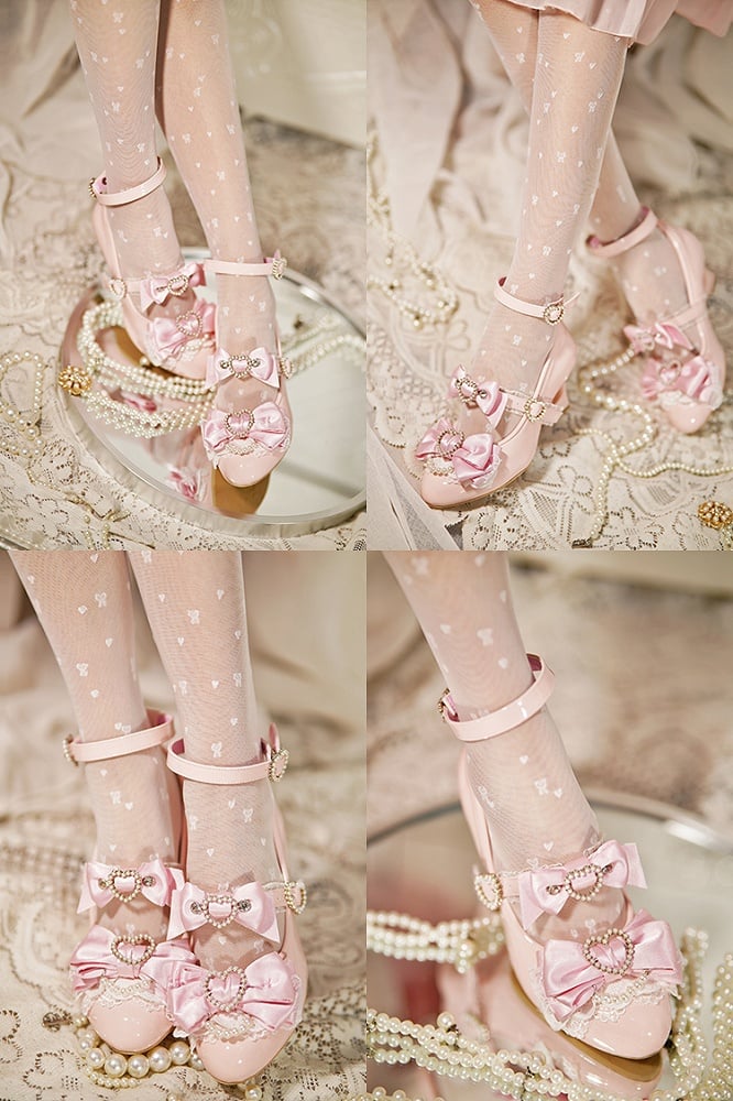 Pink Mary Cut-out Jirai Kei Light Gyaru Fashion Heels Janes Schuhe Herz Keil