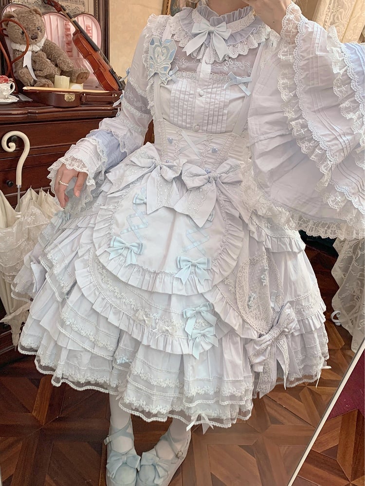 Kleid Büste Saum Rüschen Süße Akzente Schleife Lolita Lagen mit Blau Unter