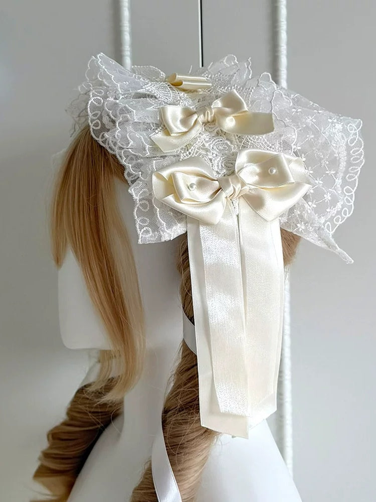 Sweet Lolita Bow Lace Hairband in Pink, Apricot or Purple - Dream Gift Box