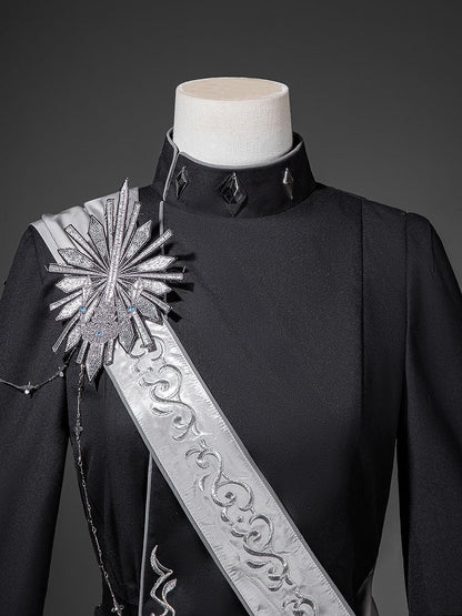 Design Asymmetrical Black Embroidered with Ribbon + Top Garters Ouji Shorts Lolita Silver