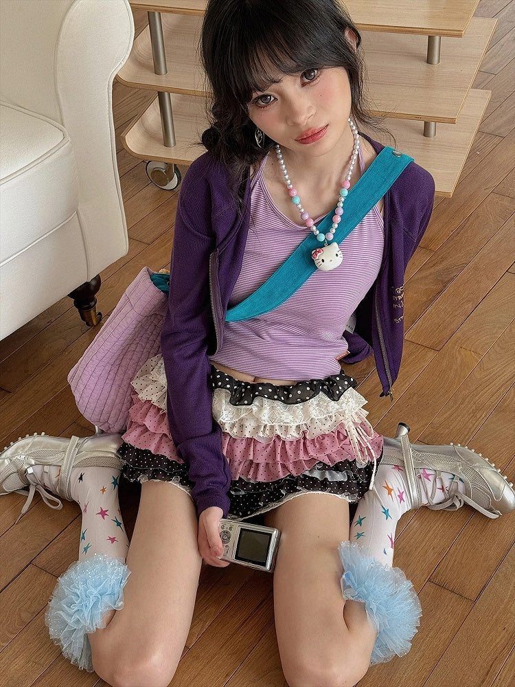Stockings Star-Print (Y2K Ruffle Colorful Tulle Sweet Style)