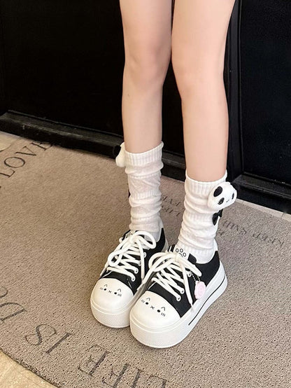 Closure Paw Lace-up Sweet Canvas Lolita Platform Sneakers-Cat Prints Black
