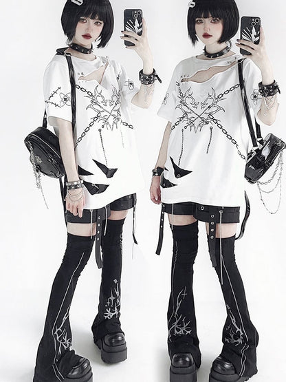 Y2K Print Black Over-the-Knee Flared Leg Warmers