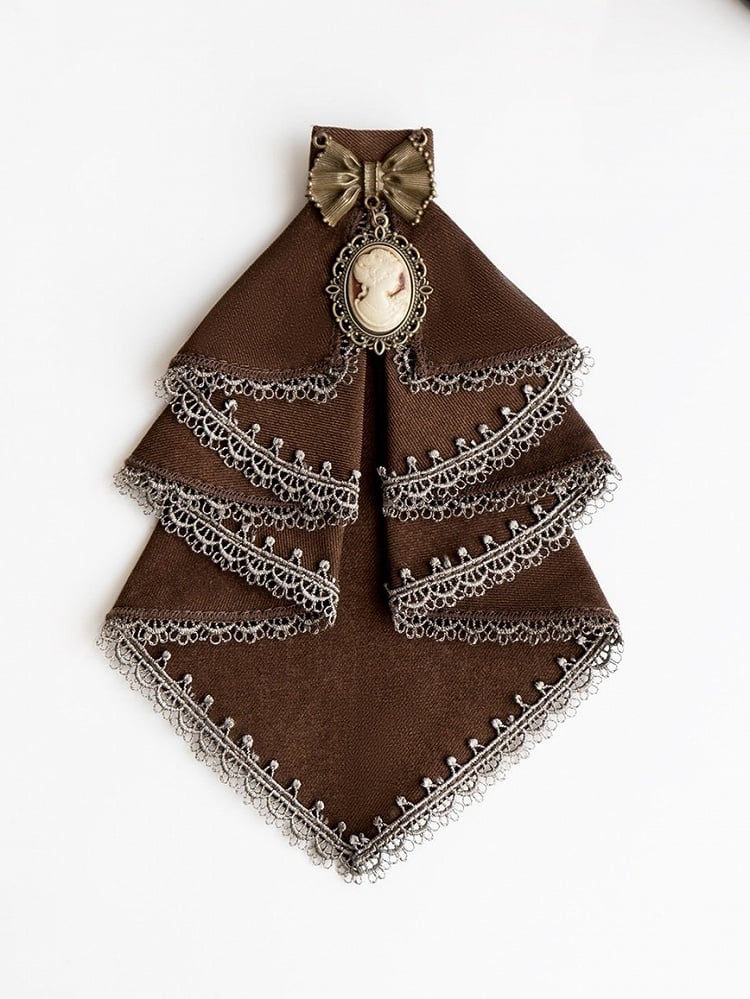 Vintage Brown Lolita Jabot with Bow and Pendant - With PUJI