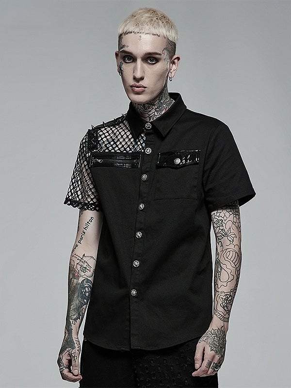 Men's Shirt Black Asymmetric Stitching Punk