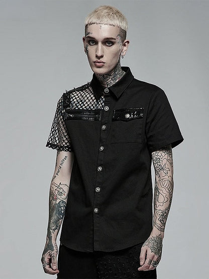 Men's Shirt Black Asymmetric Stitching Punk