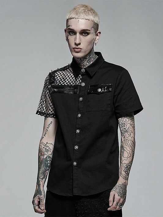 Men's Shirt Black Asymmetric Stitching Punk