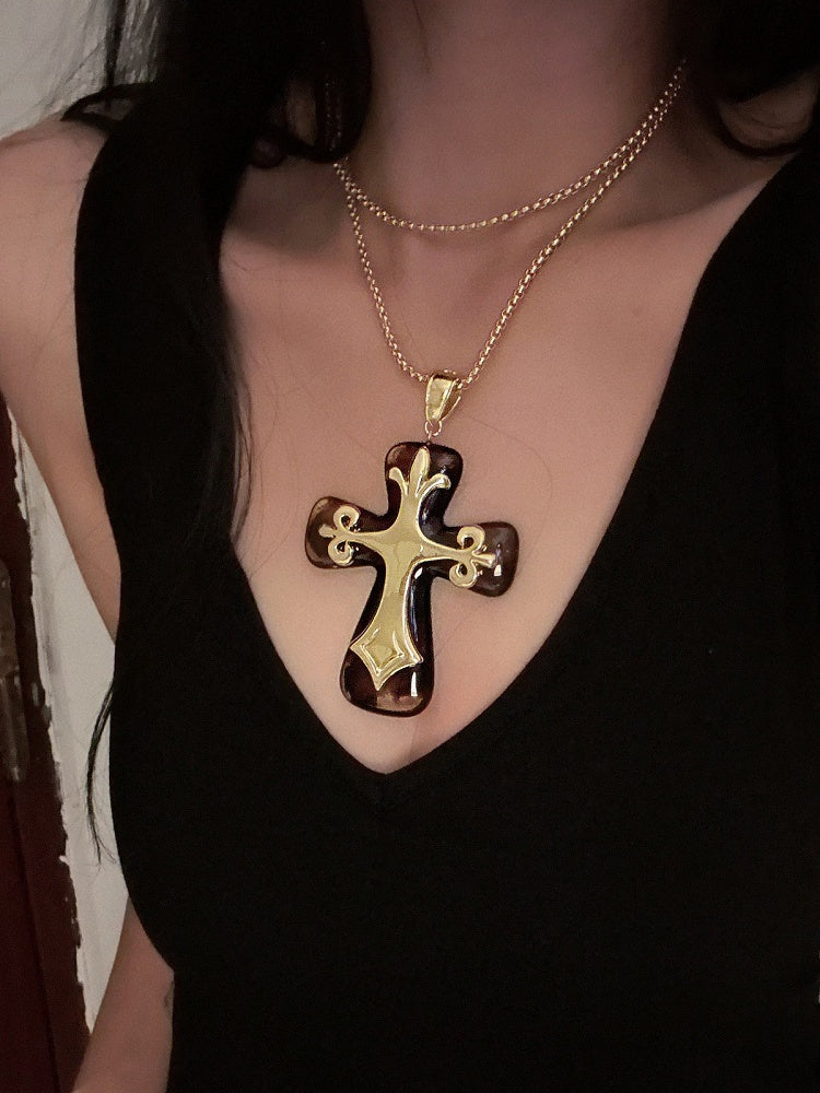 Gold Layered Cross Pendant Necklace