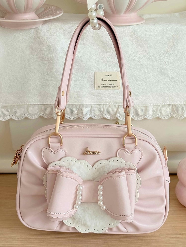 3-Way Leather Sweet Details PU Pink Lolita - Bag Beads