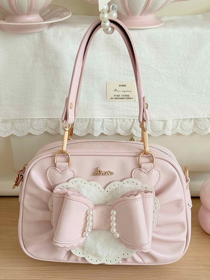 3-Way Leather Sweet Details PU Pink Lolita - Bag Beads