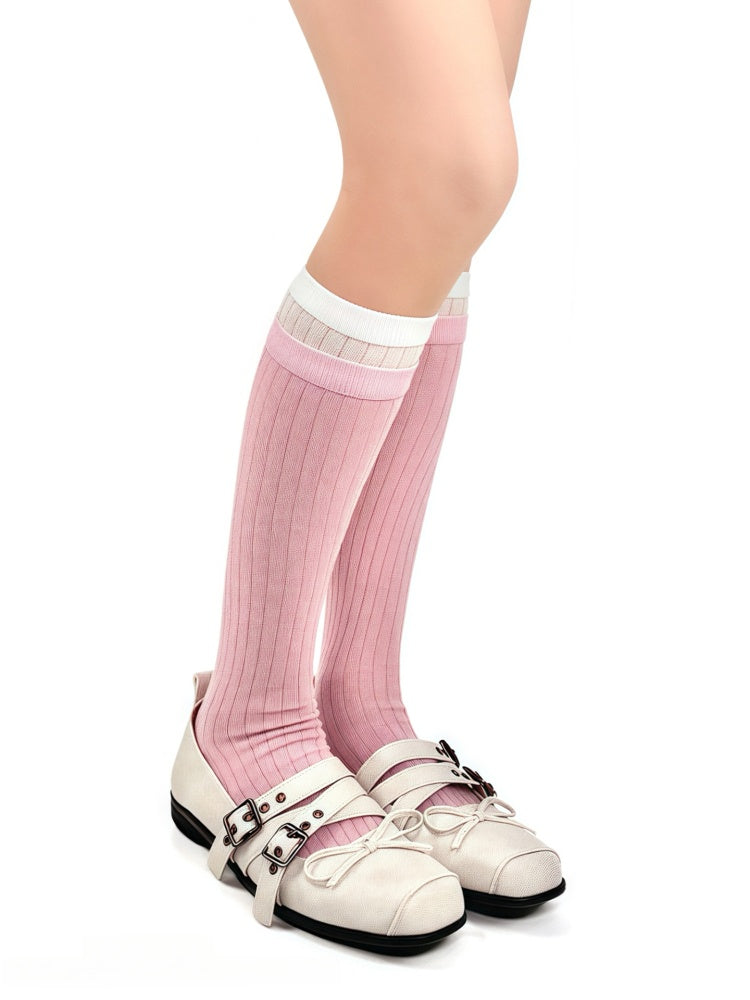 Design Striped Fake Two-Piece Colors Socks 6 Calf Vertical Pattern