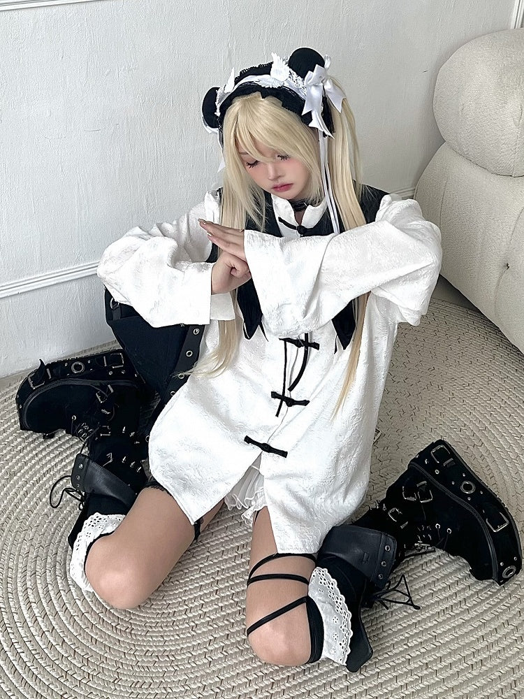 White Pattern Detachable Collar Sleeves Subtle and with Blouse Long/Short Cheongsam