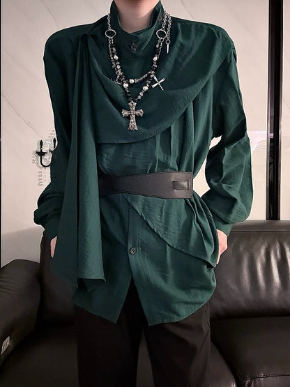 Ouji Elegant Neckline Sleeve Lolita Green Scarf Long Top Dark -