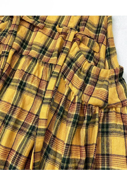 Y2K Details Plaid Bowknot Skirt Pattern Yellow