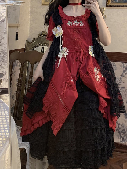 Black Tea Length Ruffles Detail Tiered Under Skirt - Miss Point