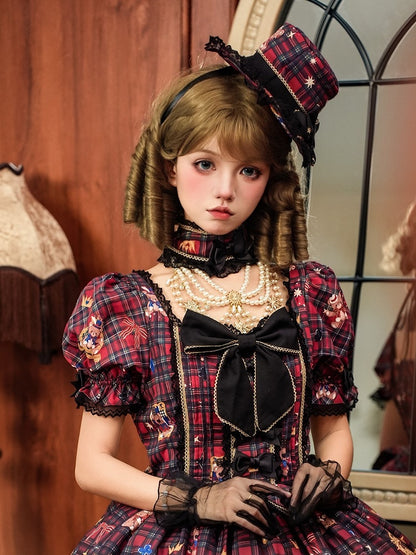 with Plaid Mini Black Red Lolita Bowkonts Hat