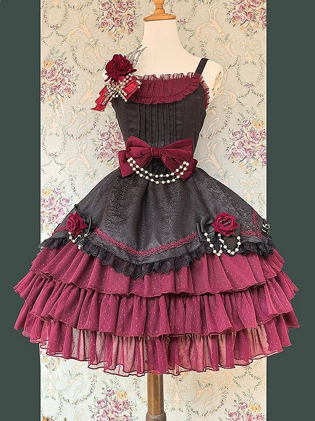 Chain Black Details Red Bead Lace with and Hairclips Lolita Rose