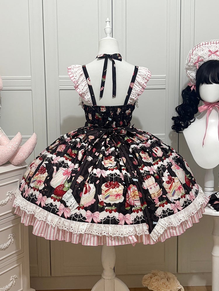 Print Rock Schwarze Schleifen Erdbeerpullover Dessert Sweet Lolita und