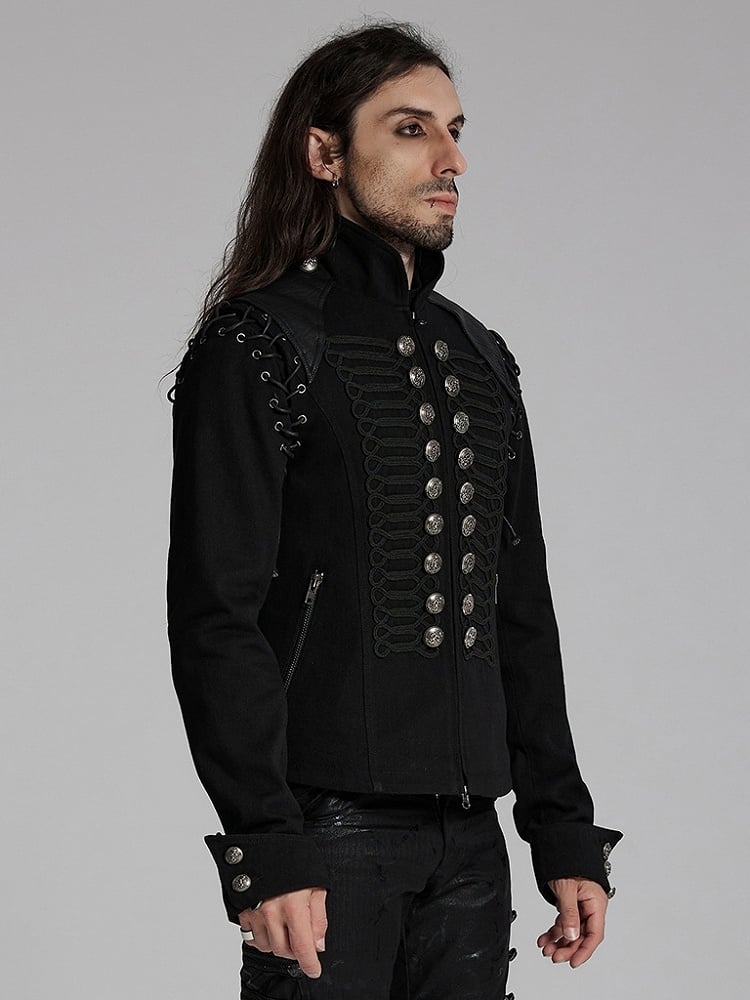 Black & Sliver Men's Punk Military Jacket