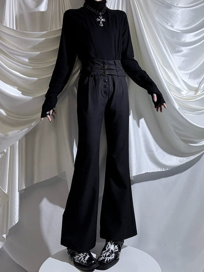 Top Long Lolita Slim-fitting Black Ouji Design Mock Collar Sleeve
